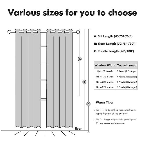 100% Blackout Linen Curtains for Bedroom 52x96 Inches Light Gray (Light Gray / 52"W x 96"L (Pack of 2))