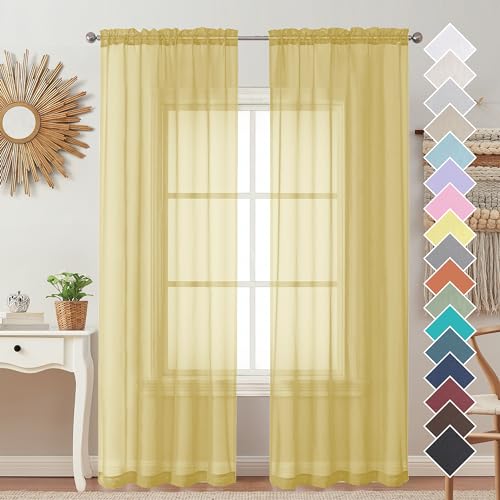 Mustard Yellow Sheer Curtains 96 Inches Long 2 Panels (Mustard Yellow / 42"W x 96"L (Pack of 1))