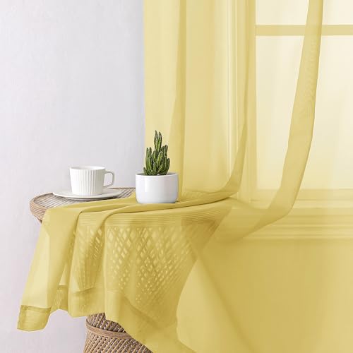 Yellow Sheer Curtains 96 Inches Long 2 Panels (Yellow / 42"W x 96"L (Pack of 2))