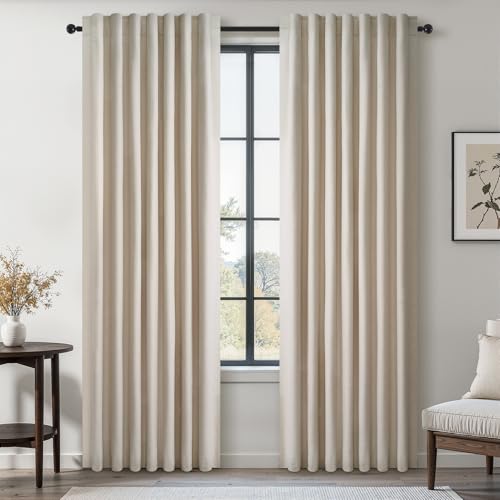 78 Inch Custom Made Curtains for Sliding Door Closet Doors 100% Blackout Curtains for Living Room Bedroom Back Tab Pleated Heat Blocking Insulated Drapes Heat Neutral White (Beige / 52"W x 78"L (Pack of 2))