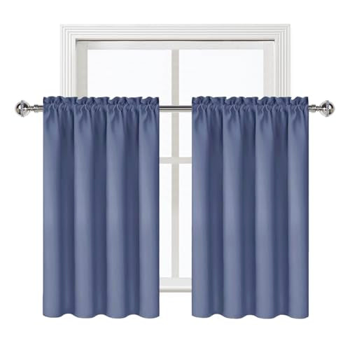 Short Blackout Curtains 42 x 36 Inch for Kitchen RV Bunk Dusty Blue (Dusty Blue / 42"W x 36"L (Pack of 2))
