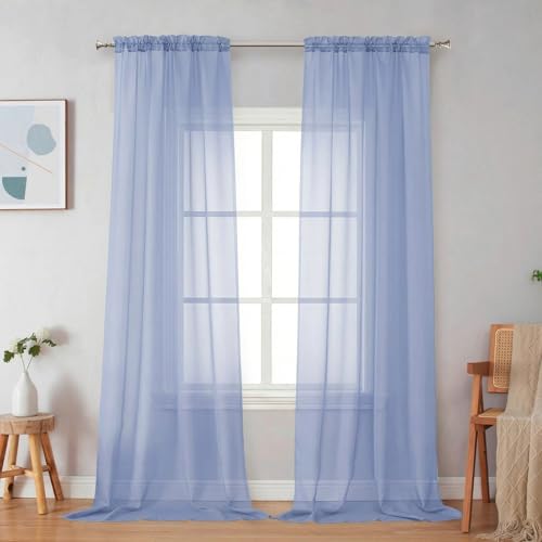 Denim Sheer Curtains 96 Inches Long (Denim / 42"W x 96"L (Pack of 2))