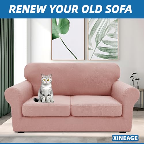 3 Piece Stretch Loveseat Sofa Cover (55"-69"(2 Cushions) / Dusty Pink)