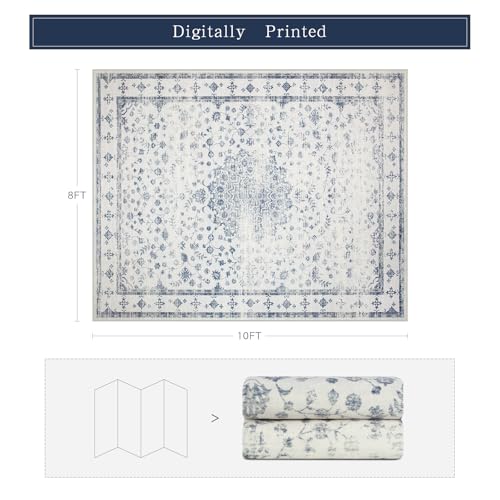 8x10 Washable Area Rugs for Living Room (8' x 10' (Rectangular) / Blue-white-gray)