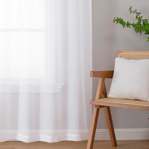 White Sheer Curtains 45 Inch Long 2 Panels (White / 42"W x 45"L (Pack of 2))