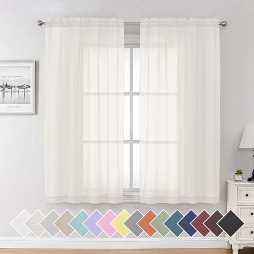 Ivory Kitchen Sheer Curtains 63 inch Length 2 Panels (40"W x 63"L (Pack of 2) / Ivory)