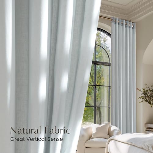 Light Cyan Linen Curtains for Bedroom (Light Cyan / 55"W x 96"L (Pack of 2))