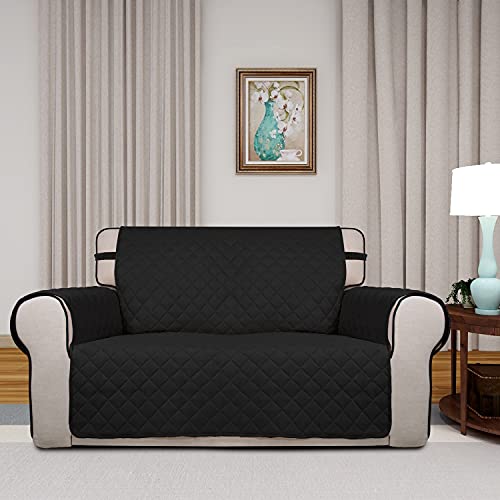 Reversible Quilted Couch Covers for Dogs Loveseat Sofa Cover 46.5” (Medium / Black/Black)