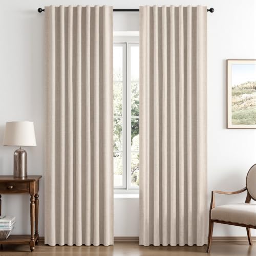 100% Blackout Linen Curtains 42 x 90 Inch Natural 2 Panels (Natural / 42"W x 90"L (Pack of 2))