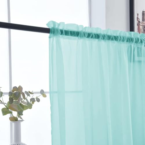 Basic Rod Pocket Sheer Voile Window Curtain Panels Sky Blue 1 Pair 2 Panels 52 Width 108 Inch Long for Kitchen Bedroom Children Living Room Yard（Sky Blue (Sky Blue / 52"W x 108"L (Pack of 2))