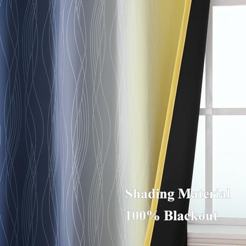Navy Blue and Yellow Ombre Blackout Curtains for Living Room 84 Inch Long (Navy Blue and Yellow / 42"W x 84"L (Pack of 2))