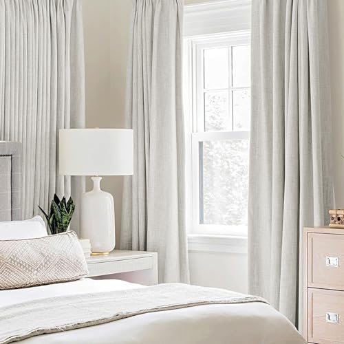 100% Blackout Linen Curtains for Bedroom 52x96 Inches Birch White (Birch White / 52"W x 96"L (Pack of 2))
