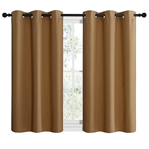 Sleek Blackout Curtains 40 inches Length for Small Windows (Gold Brown / 42"W x 40"L (Pack of 2))