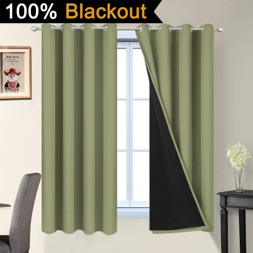 100% Blackout Window Curtain Panels (52"W x 63"L (Pack of 2) / Sage)