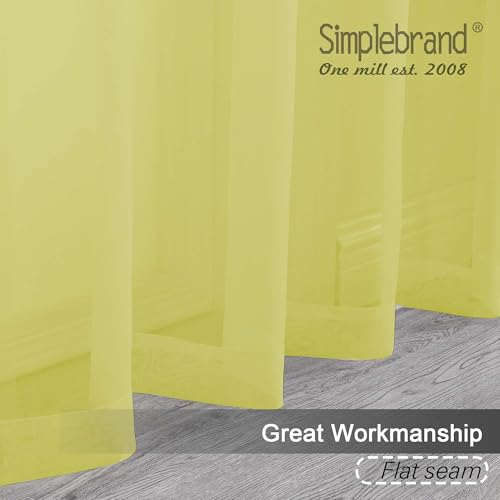 Rod Pocket Top Solid Voile Sheer Curtains for Bedroom (Lemon / 42"W x 54"L (Pack of 2))