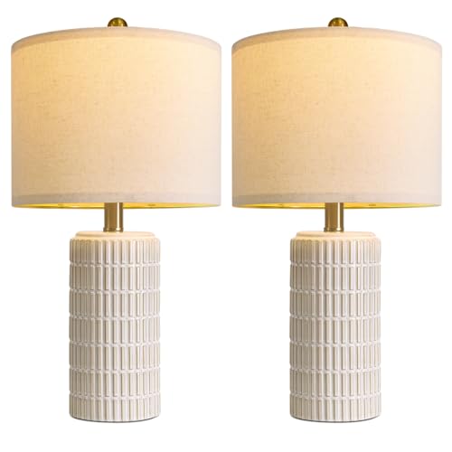 20.75" Small Modern Ceramic Table Lamps Set of 2 for Bedroom (20.75'' Small - Beige and White)