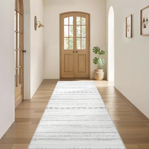 Runner Rug Kitchen Washable Rugs (Boho Grey / 3' X 8' (Runner))