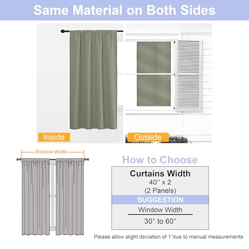 Ava Sage Green Short Blackout Curtains for Bedroom 54 Inches Long 2 Panels Set (Sage Green / 40"W x 54"L (Pack of 2))