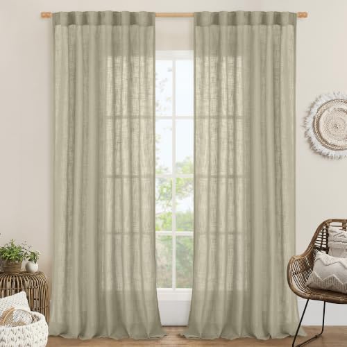 102 Inches Long Linen Curtains for Living Room Bedroom 2 Panels (Oatmeal / 52"W x 102"L (Pack of 2))