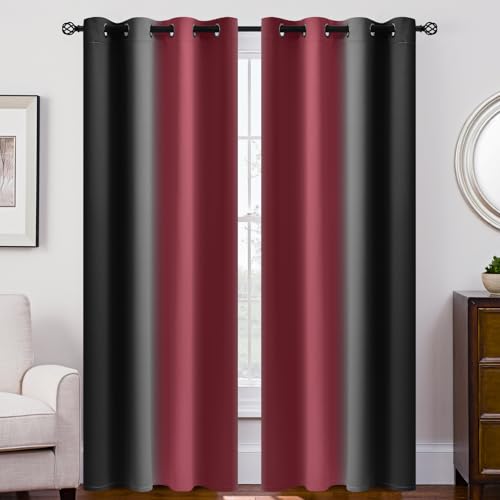 Ombre Burgundy and Black Room Darkening Curtains 84 inch Length (52"W x 84"L (Pack of 2) / Burgundy and Black)