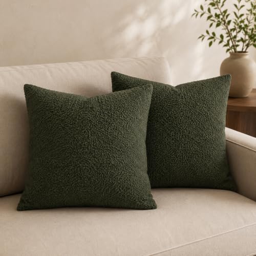 Boucle Throw Pillow Covers 18x18 inch Army Green (Army Green / 18" x 18" (Pack of 2))