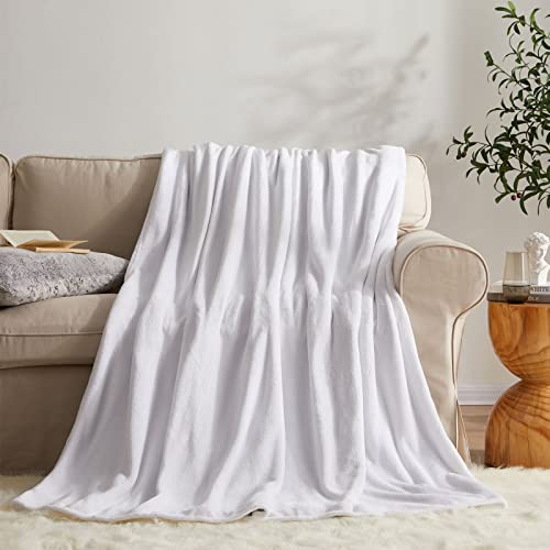Fleece Blanket Twin Size White Lightweight Throw Blanket Super Soft Cozy Microfiber Blanket 60x80 Inches (White / Twin(60"x80"))