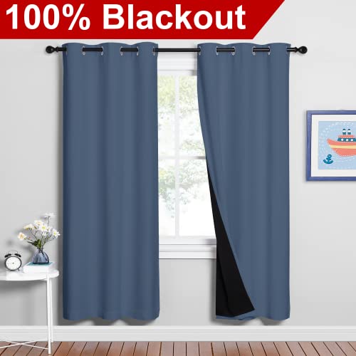 100% Blackout Curtains Thermal (Stone Blue / 37"W x 70"L (Pack of 2))