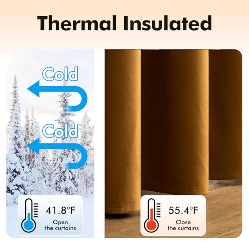 Velvet Blackout Curtains Golden Brown 52 x 84 Inch Length 2 Panels (Golden Brown / 52"W x 84"L (Pack of 2))