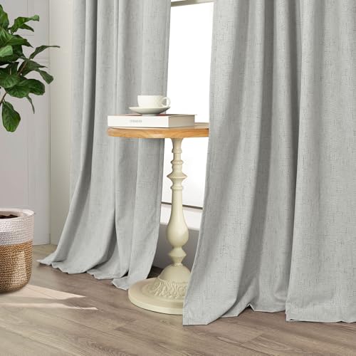 63 Inch Length Curtains for Living Room Black Out 2 Panel Faux Linen Rustic Country Farmhouse Style Room Darkening Light Gray Blackout Curtains for Bedroom Dove Grey 52 x 63 Inches Long (Light Grey / 52"W x 63"L (Pack of 2))