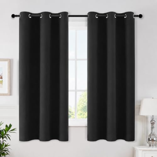 Black Blackout Bedroom Curtains 63 Inch Long Light Blocking (Black / 42"W x 63"L (Pack of 2))