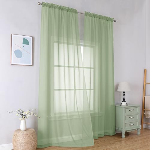 Light Green Sheer Curtains 63 Inch Length 2 Panels (Light Green / 42"W x 63"L (Pack of 2))
