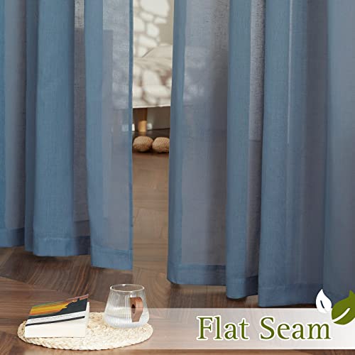 Flax Linen Sheer Curtains for Living Room (52"W x 84"L (Pack of 2) / Stone Blue)