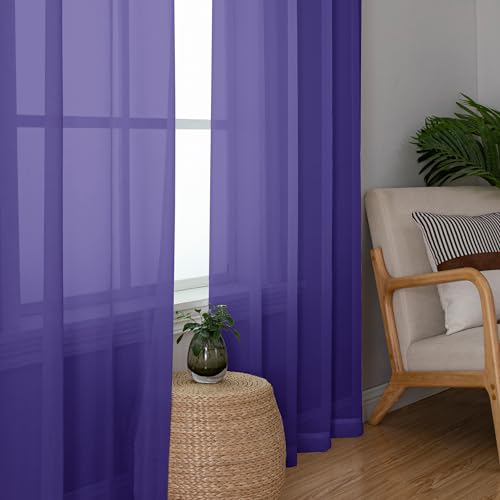 Purple Sheer Curtains 96 inches Long 2 Panels (Purple / 42"W x 96"L (Pack of 2))