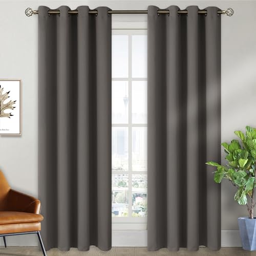 Grey Blackout Curtains for Living Room 84 Inch Long (Grey / 52"W x 84"L (Pack of 2))