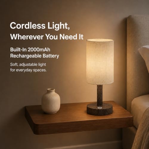 Small Rechargeable Cordless Table Lamp (Dark Walnut / 10.7-Inch,1 Pack)