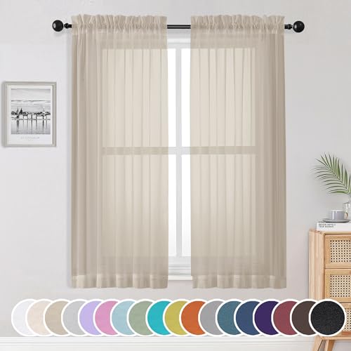 Sheer Curtains 63 inch Length 2 Panels Set (Taupe / 42"W x 63"L (Pack of 2))