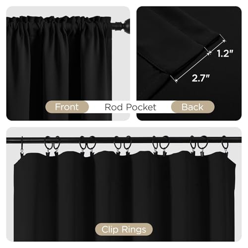 Black Blackout Curtains 45 inch Length 2 Panels Set (Black / 52"W x 45"L (Pack of 2))