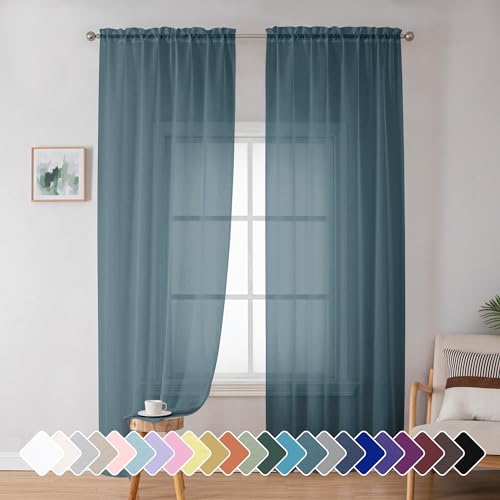 Dusty Blue Sheer Curtains 72 Inches Long 2 Panels for Living Room (Dusty Blue / 42"W x 72"L (Pack of 2))