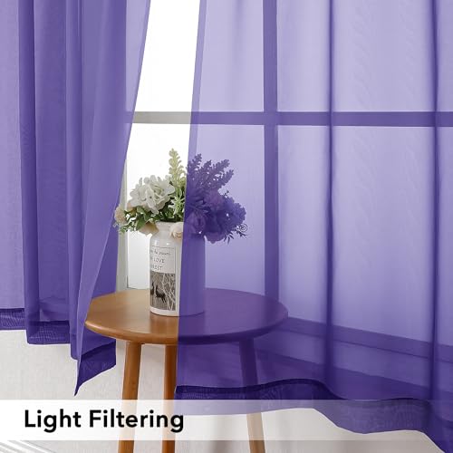Purple Sheer Curtains 63 Inch Length 2 Panels (Purple / 42"W x 63"L (Pack of 2))