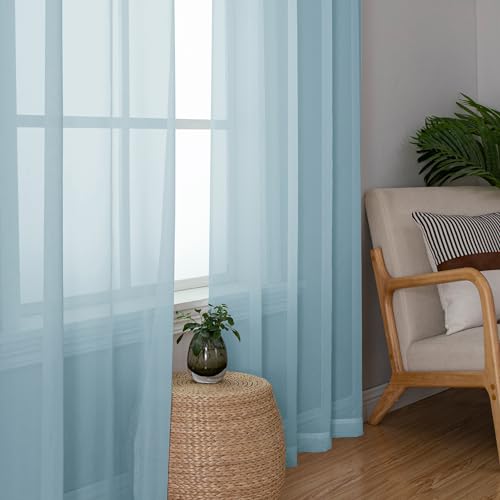 Sky Blue Sheer Curtains 63 Inch Length 2 Panels (Sky Blue / 42"W x 63"L (Pack of 2))