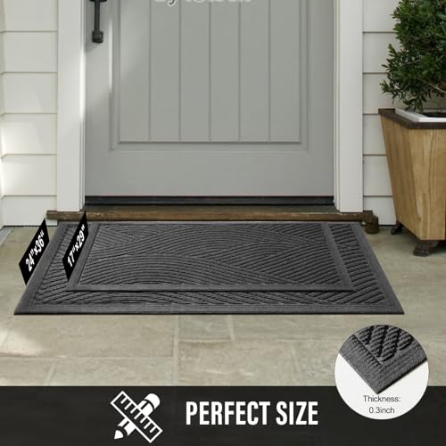 Sturdy Front Door Mat (Grey / 2' x 3' (Rectangular))