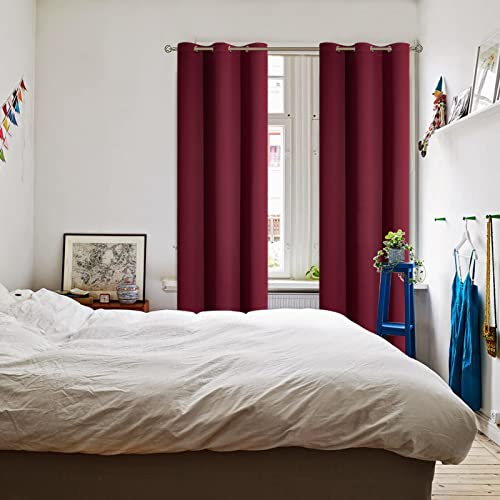 Burgundy Blackout Curtains for Living Room 84 Inch Long (Burgundy / 42"W x 84"L (Pack of 2))