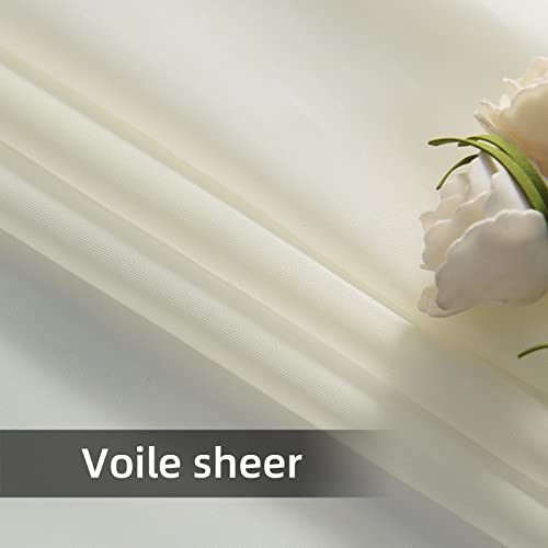 Solid Sheer Rod Pocket Curtain Voile Draperies 2 Panels White Beige Black Grey Coffee 52 Inch Width 84 Inch Long 1 Pair for Kitchen Bedroom Children Living Room Yard (Ivory / 52"W x 84"L (Pack of 2))