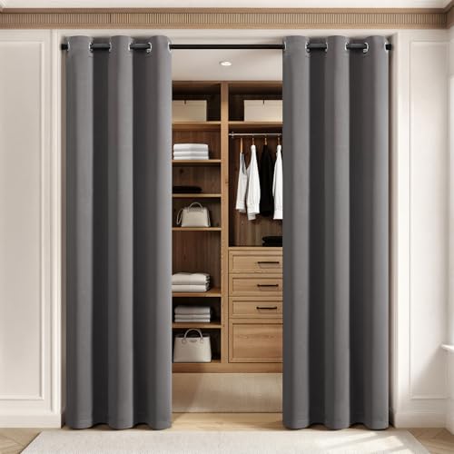 Closet Curtain for Open Closet Without Door Grommet Top 34x80 Inches (Grey / 34"W x 80"L (Pack of 2))