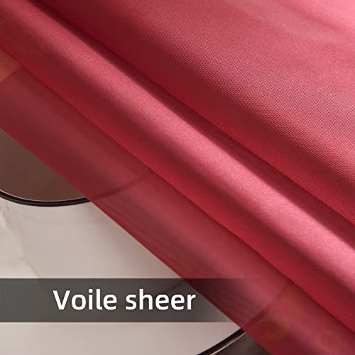 Solid Sheer Rod Pocket Curtain Voile Draperies 2 Panels White Beige Black Grey Coffee 52 Inch Width 90 Inch Long 1 Pair for Kitchen Bedroom Children Living Room Yard (Wine Red / 52"W x 90"L (Pack of 2))