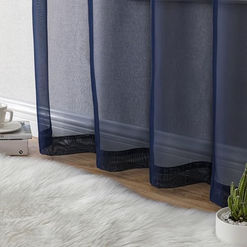 Navy Blue Sheer Curtains 90 inch Length 2 Panels Set (42"W x 90"L (Pack of 2) / Navy Blue)