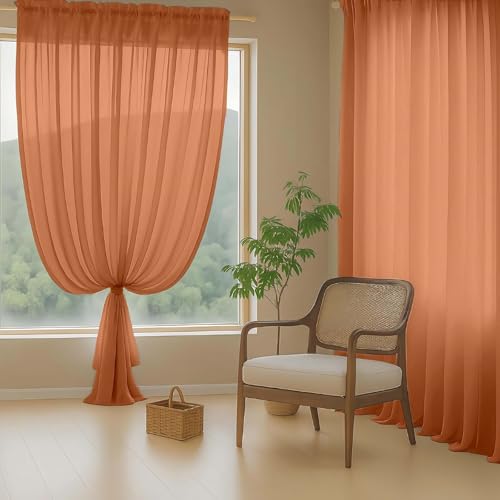 Orange Sheer Curtains for Window 72 inches Long 2 Panels Set (42"W x 72"L (Pack of 2) / Orange)