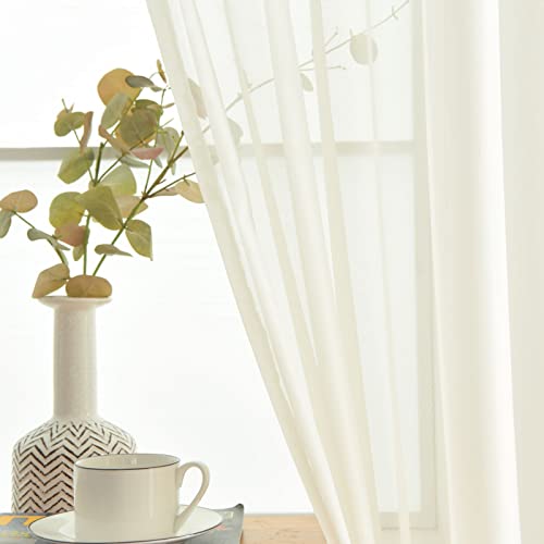 Basic Rod Pocket Sheer Voile Window Curtain Panels White 1 Pair 2 Panels 42 Width 84 Inch Long for Kitchen Bedroom Children Living Room Yard (Ivory / 42"W x 84"L (Pack of 2))
