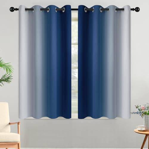 Ombre Curtains Blue and Greyish White for Living Room (52"W x 45"L (Pack of 2) / Blue)