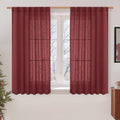Semi Sheer Linen Curtains 45 Inches Long for Windows (Burgundy Red / 52"W x 45"L (Pack of 2))